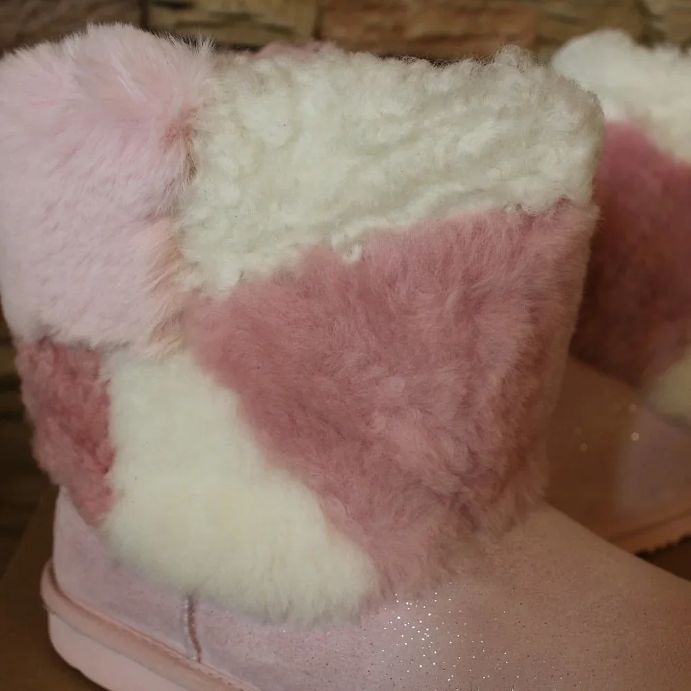 UGG NEW GIRL'S TODDLER PATCHWORK FLUFF BOOTS‎ PINK 7